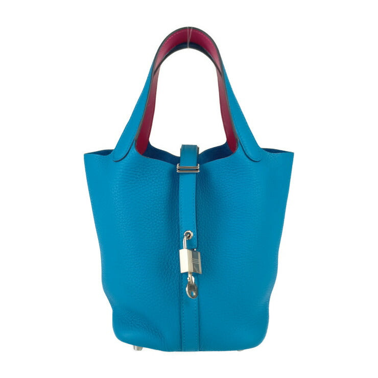 超美品 HERMES エルメス ハンドバッグ ピコタンロックPM エクラ - ブルーフリーダ ローズメキシコ シルバー金具 トリヨンクレマンス ヴォースイフト レディース Y刻印