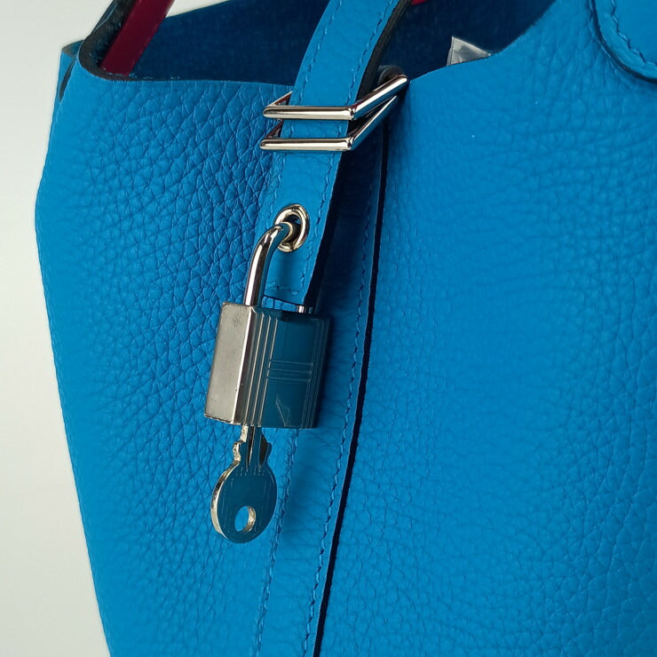 超美品 HERMES エルメス ハンドバッグ ピコタンロックPM エクラ - ブルーフリーダ ローズメキシコ シルバー金具 トリヨンクレマンス ヴォースイフト レディース Y刻印