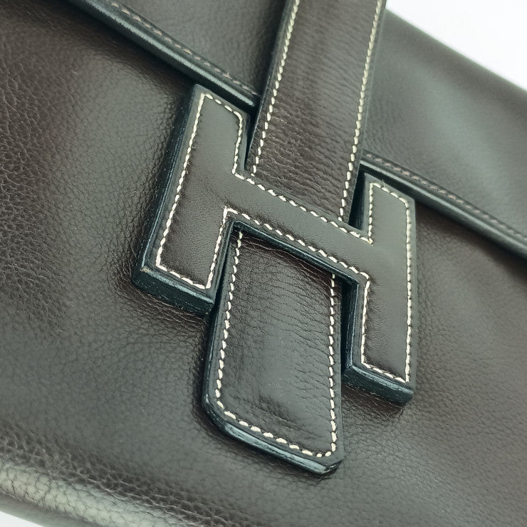 HERMES エルメス クラッチバッグ ジジェPM - ダークブラウン レザー ユニセックス セカンドバッグ □I刻印