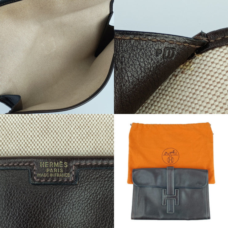 HERMES エルメス クラッチバッグ ジジェPM - ダークブラウン レザー ユニセックス セカンドバッグ □I刻印