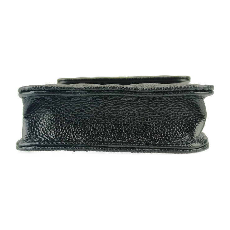 美品 CHANEL シャネル ショルダーバッグ マトラッセ フォンホルダー AP3307 ブラック ゴールド金具 キャビアスキン レディース リボンチェーン ポシェット キルティング