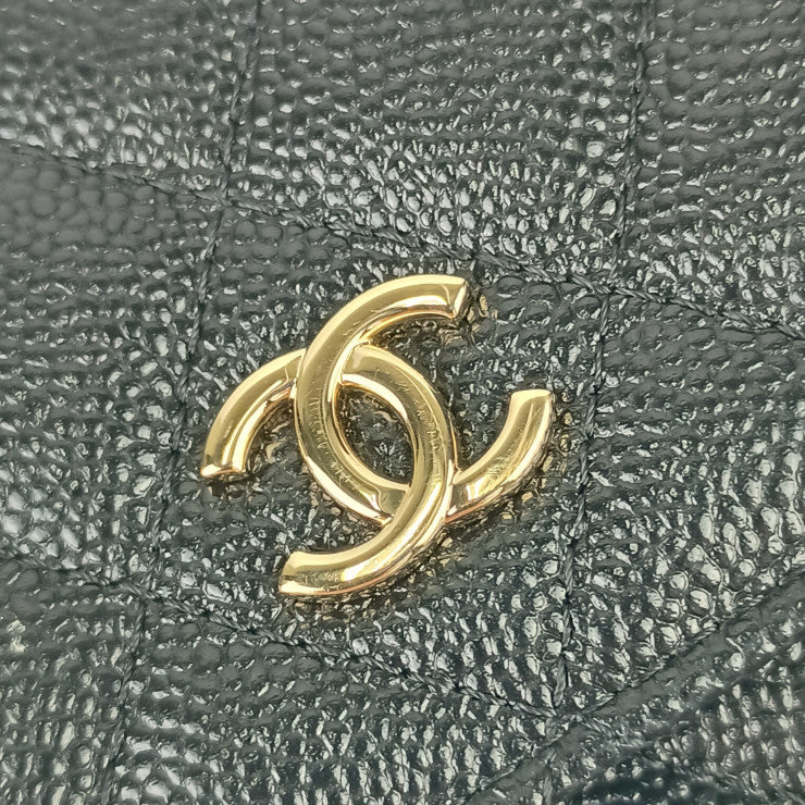 美品 CHANEL シャネル ショルダーバッグ マトラッセ フォンホルダー AP3307 ブラック ゴールド金具 キャビアスキン レディース リボンチェーン ポシェット キルティング