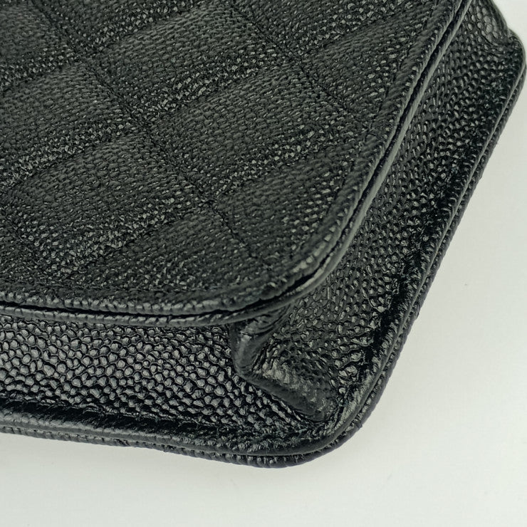 美品 CHANEL シャネル ショルダーバッグ マトラッセ フォンホルダー AP3307 ブラック ゴールド金具 キャビアスキン レディース リボンチェーン ポシェット キルティング