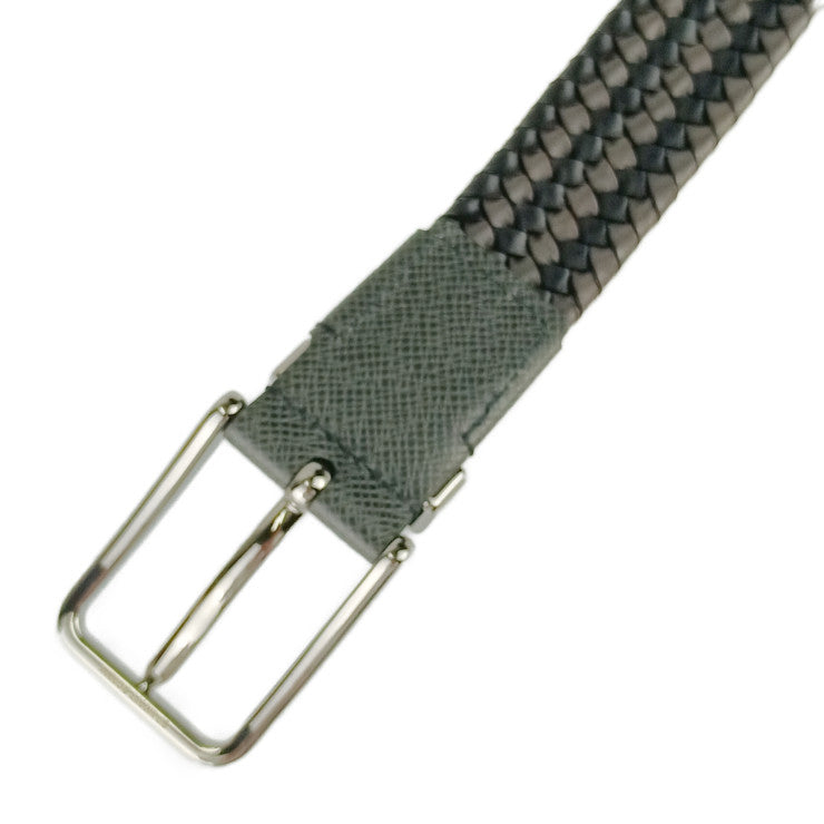 超美品 LOUIS VUITTON ルイ ヴィトン ベルト サンチュール・ポンヌフ ブレイデッド 35MM M0377 ブラック系 グレー系 シルバー金具 メンズ 編み込み