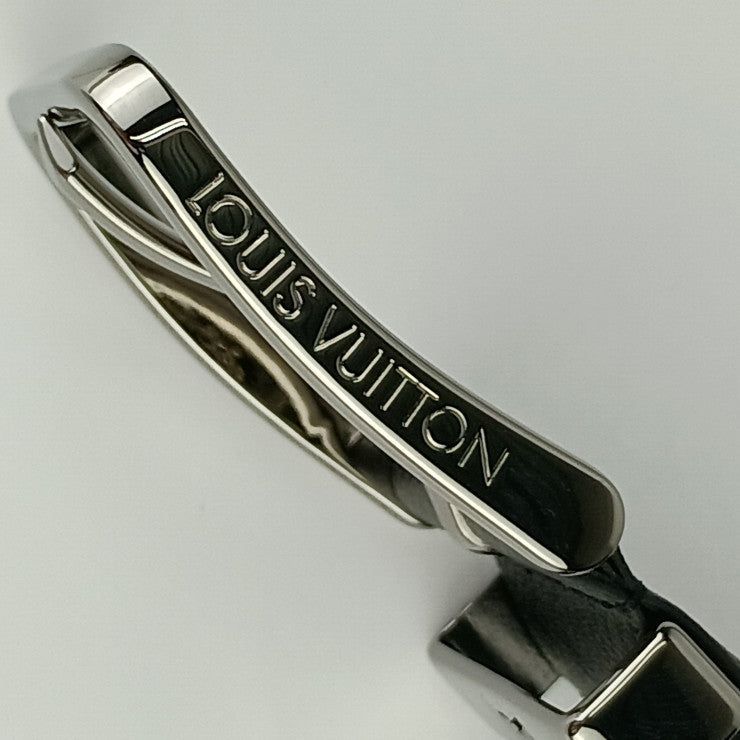 超美品 LOUIS VUITTON ルイ ヴィトン ベルト サンチュール・ポンヌフ ブレイデッド 35MM M0377 ブラック系 グレー系 シルバー金具 メンズ 編み込み