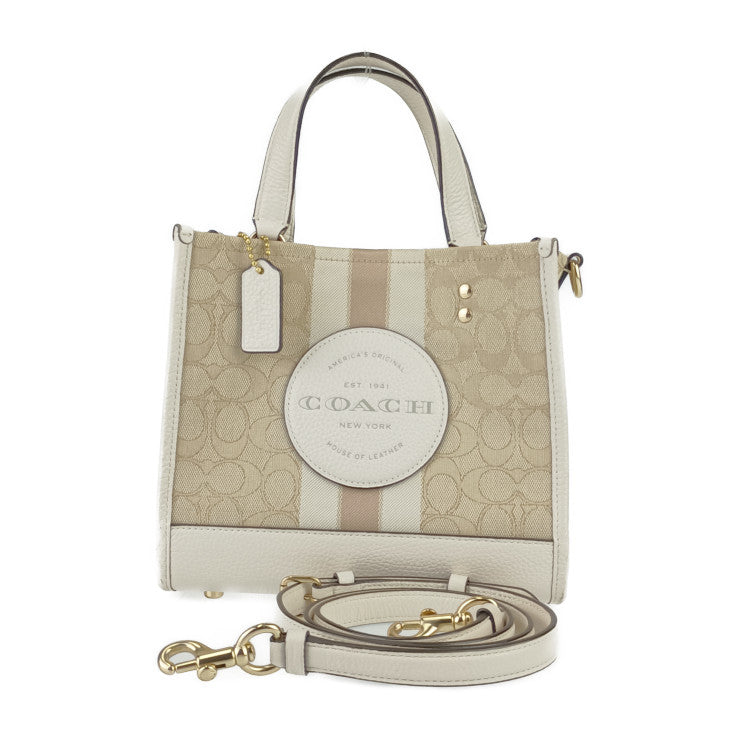 COACH コーチ ハンドバッグ デンプシー トート 22 C8417 ベージュ系 ゴールド金具 シグネチャー ジャカード レザー レディース 2WAY ショルダーバッグ