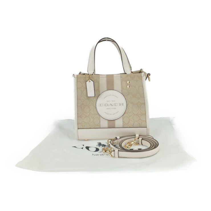 COACH コーチ ハンドバッグ デンプシー トート 22 C8417 ベージュ系 ゴールド金具 シグネチャー ジャカード レザー レディース 2WAY ショルダーバッグ