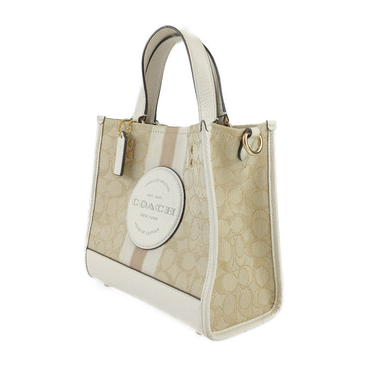 COACH コーチ ハンドバッグ デンプシー トート 22 C8417 ベージュ系 ゴールド金具 シグネチャー ジャカード レザー レディース 2WAY ショルダーバッグ