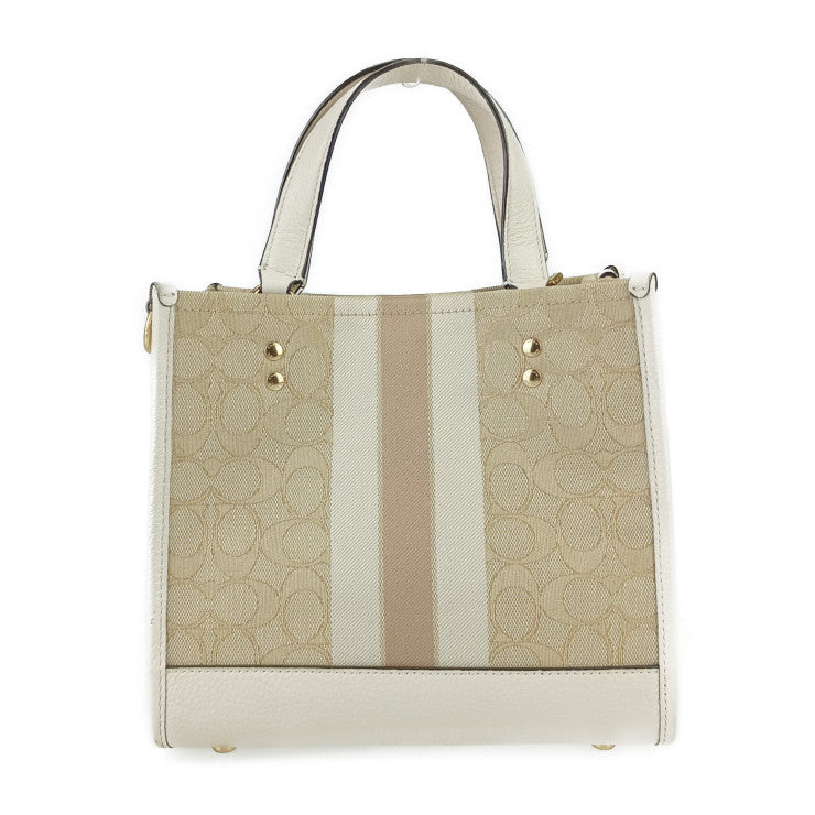 COACH コーチ ハンドバッグ デンプシー トート 22 C8417 ベージュ系 ゴールド金具 シグネチャー ジャカード レザー レディース 2WAY ショルダーバッグ