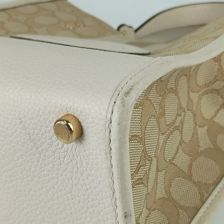 COACH コーチ ハンドバッグ デンプシー トート 22 C8417 ベージュ系 ゴールド金具 シグネチャー ジャカード レザー レディース 2WAY ショルダーバッグ