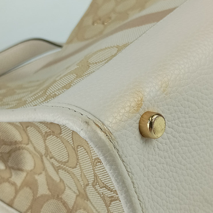 COACH コーチ ハンドバッグ デンプシー トート 22 C8417 ベージュ系 ゴールド金具 シグネチャー ジャカード レザー レディース 2WAY ショルダーバッグ