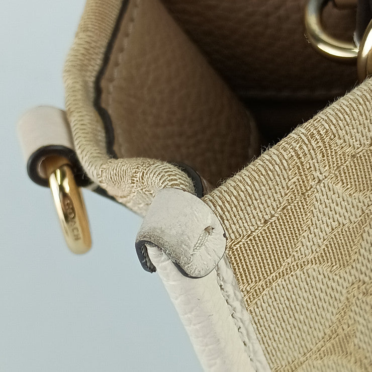 COACH コーチ ハンドバッグ デンプシー トート 22 C8417 ベージュ系 ゴールド金具 シグネチャー ジャカード レザー レディース 2WAY ショルダーバッグ