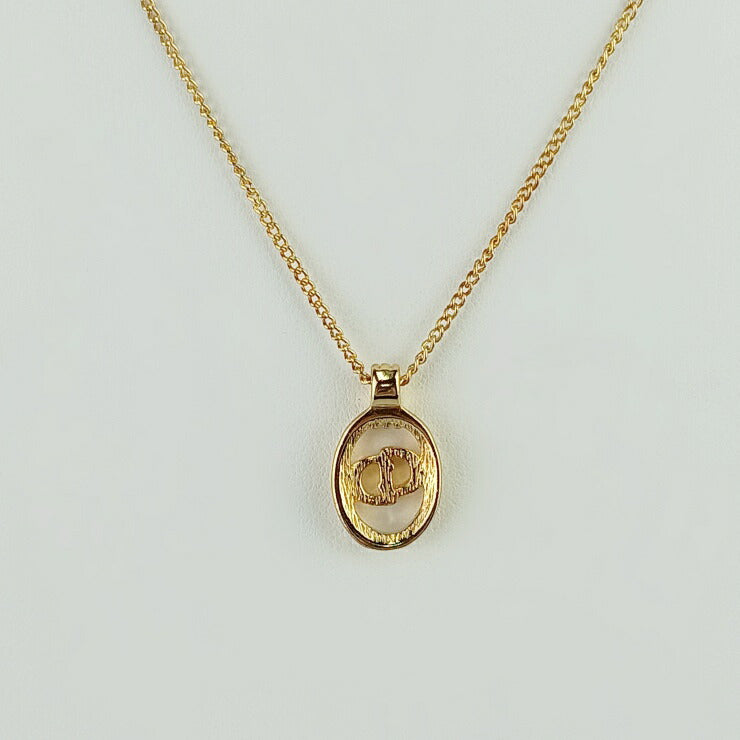 美品 Christian Dior クリスチャンディオール ネックレス CDロゴ オーバル ペンダント - ゴールド メタル レディース