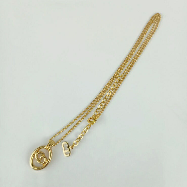 美品 Christian Dior クリスチャンディオール ネックレス CDロゴ オーバル ペンダント - ゴールド メタル レディース