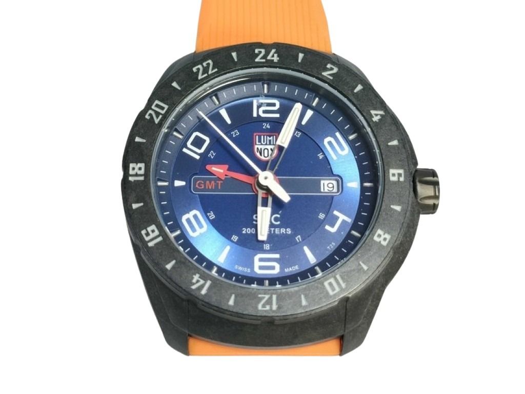LUMINOX ルミノックス 時計 SXC カーボンGMT 5020シリーズ ブルー ブラック オレンジ系 ケース：カーボン ベルト：ラバー メンズ 美品