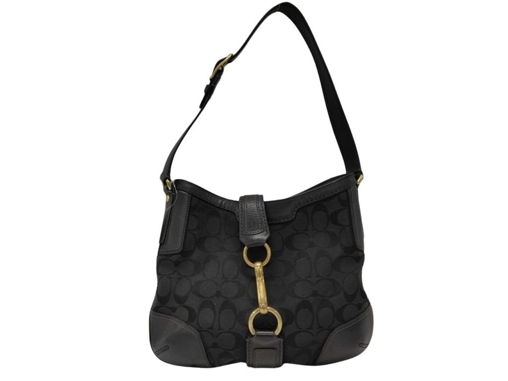COACH コーチ ハンドバッグ シグネチャー 11058 ブラック系 キャンバス レザー レディース ゴールド金具