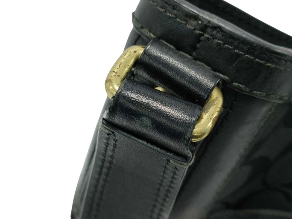 COACH コーチ ハンドバッグ シグネチャー 11058 ブラック系 キャンバス レザー レディース ゴールド金具