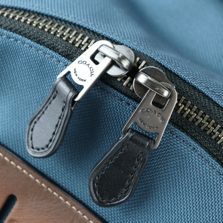 超美品 COACH コーチ West Backpack In Cordura バックパック リュック・デイパック F27609 ナイロンキャンバス × レザー ブルー系 ブラック