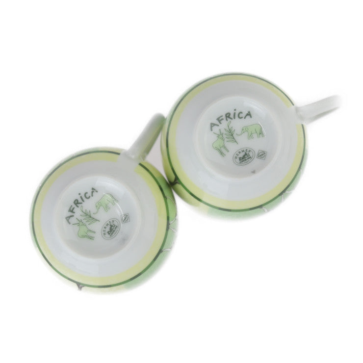 新品未使用展示品 HERMES エルメス アフリカ デミタスカップ＆ソーサー 食器 - 磁器 ポーセリン グリーン系 2客 セット ペア キリン アニマル