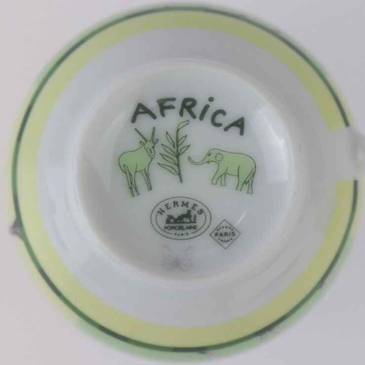 新品未使用展示品 HERMES エルメス アフリカ デミタスカップ＆ソーサー 食器 - 磁器 ポーセリン グリーン系 2客 セット ペア キリン アニマル