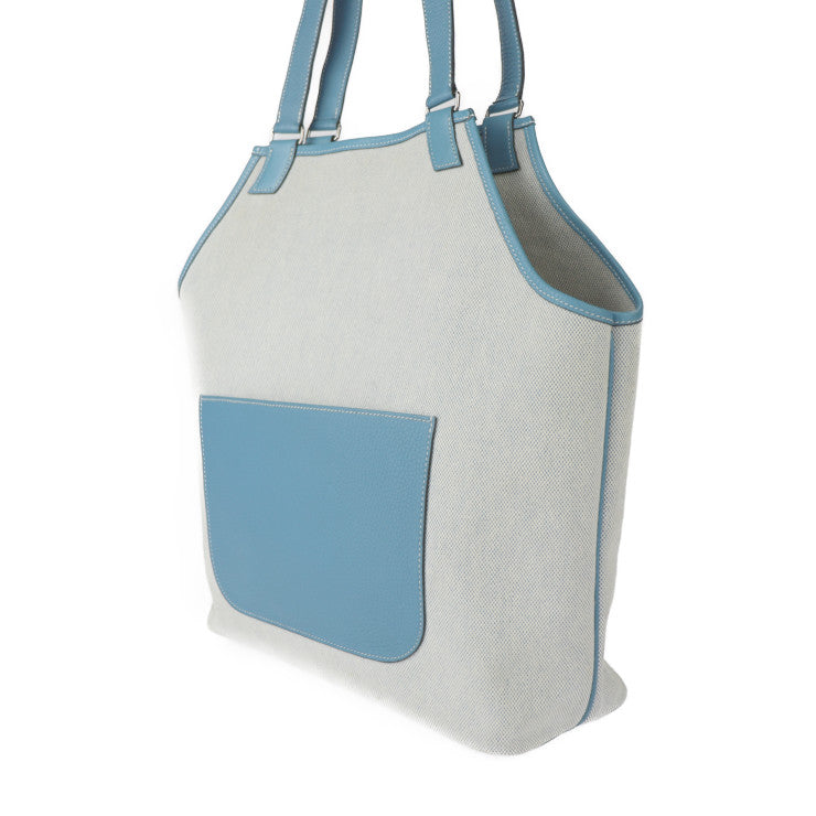 美品 HERMES エルメス ジャルディニエ PM トートバッグ - トワルアッシュ トリヨンクレマンス ナチュラル ブルージーン シルバー金具 ショルダーバッグ