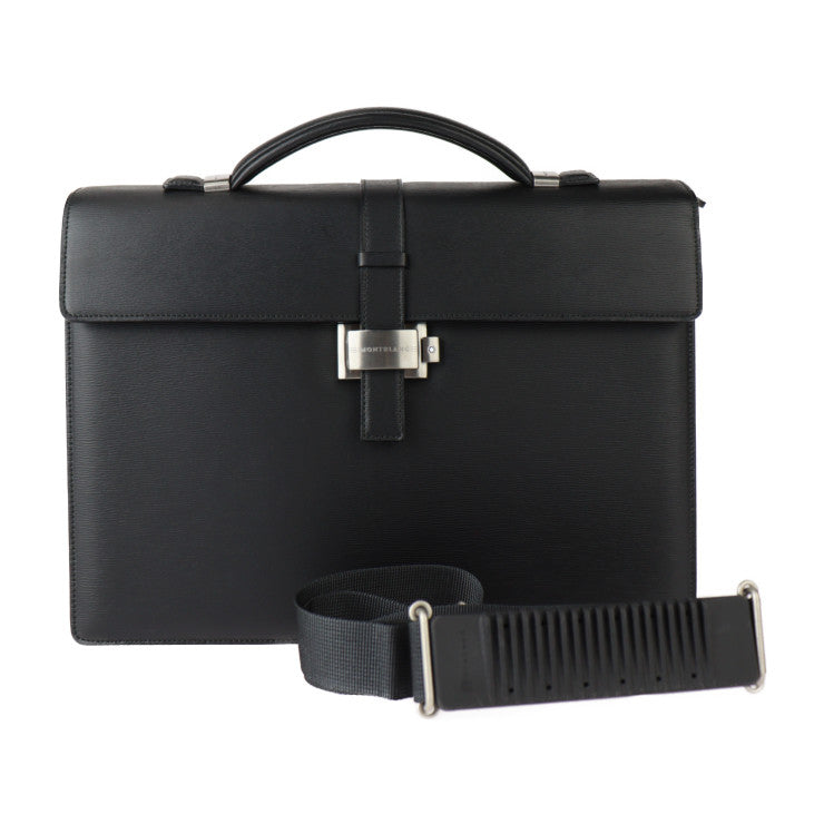 超美品 MONTBLANC モンブラン 4810 ウエストサイド シングルガセット ブリーフケース ビジネスバッグ 7578 レザー ブラック シルバー金具 2WAY ショルダーバッグ 書類鞄
