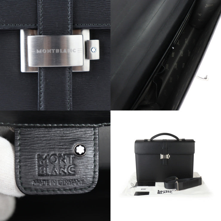 超美品 MONTBLANC モンブラン 4810 ウエストサイド シングルガセット ブリーフケース ビジネスバッグ 7578 レザー ブラック シルバー金具 2WAY ショルダーバッグ 書類鞄