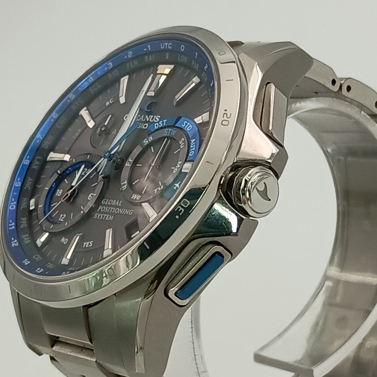 CASIO カシオ 腕時計 OCEANUS オシアナス OCW-G1000-1AJF シルバー ブルー ブラック文字盤 チタン メンズ GPSハイブリッド 電波ソーラー
