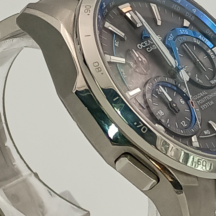 CASIO カシオ 腕時計 OCEANUS オシアナス OCW-G1000-1AJF シルバー ブルー ブラック文字盤 チタン メンズ GPSハイブリッド 電波ソーラー