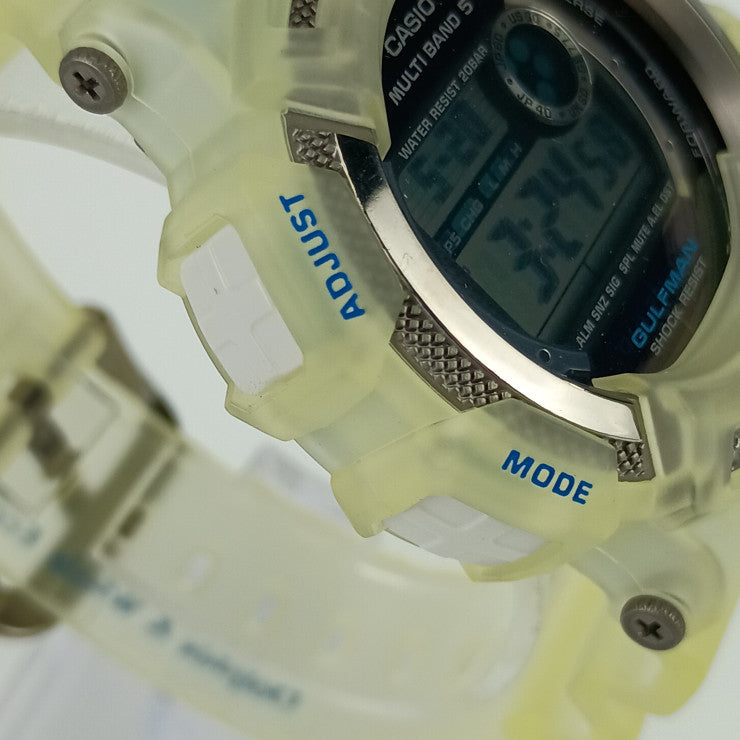 美品 CASIO カシオ 腕時計 G-SHOCK MASTER OF G-SEA GULFMAN Gショック ガルフマン GW-9101K-7JR クリア ホワイト デジタル文字盤 チタン 樹脂 メンズ  I.C.E.R.Cコラボ