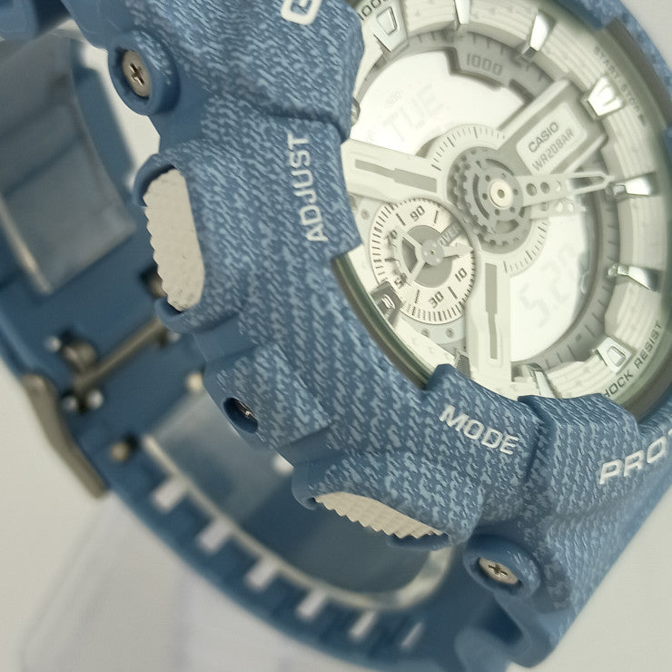 新品未使用展示品 CASIO カシオ 腕時計 G-SHOCK GA-110DC-2A7ER（GA-110DC-2A7JF） ライトブルー系 ホワイト デジタル文字盤 樹脂 ステンレス メンズ デジタル クオーツ デニム柄