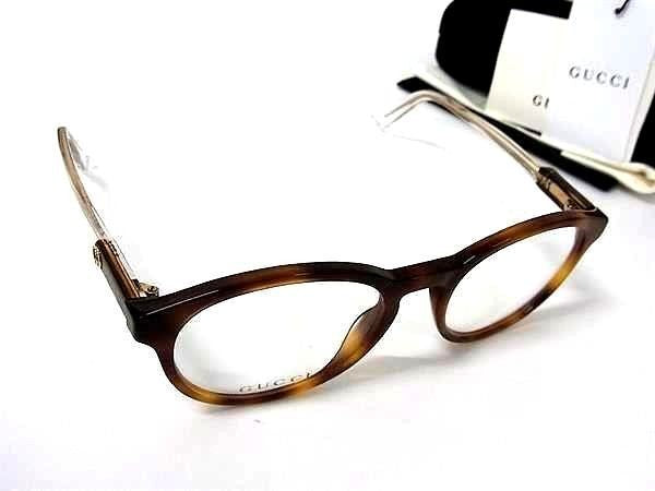 GUCCI グッチ メガネ インターロッキングG GG0485O 003 ブラウン系 クリア ゴールド プラスチック メタル ユニセックス 伊達眼鏡 美品