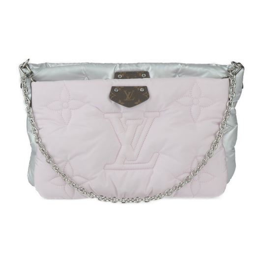 超美品 LOUIS VUITTON ルイ ヴィトン モノグラム マキシ ミュルティ ポシェット アクセソワール LVピロー ショルダーバッグ M21056 リサイクルナイロン シルバー ペールピンク 3WAY クラッチバッグ ビトン