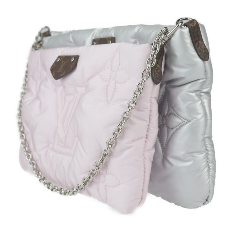 超美品 LOUIS VUITTON ルイ ヴィトン モノグラム マキシ ミュルティ ポシェット アクセソワール LVピロー ショルダーバッグ M21056 リサイクルナイロン シルバー ペールピンク 3WAY クラッチバッグ ビトン