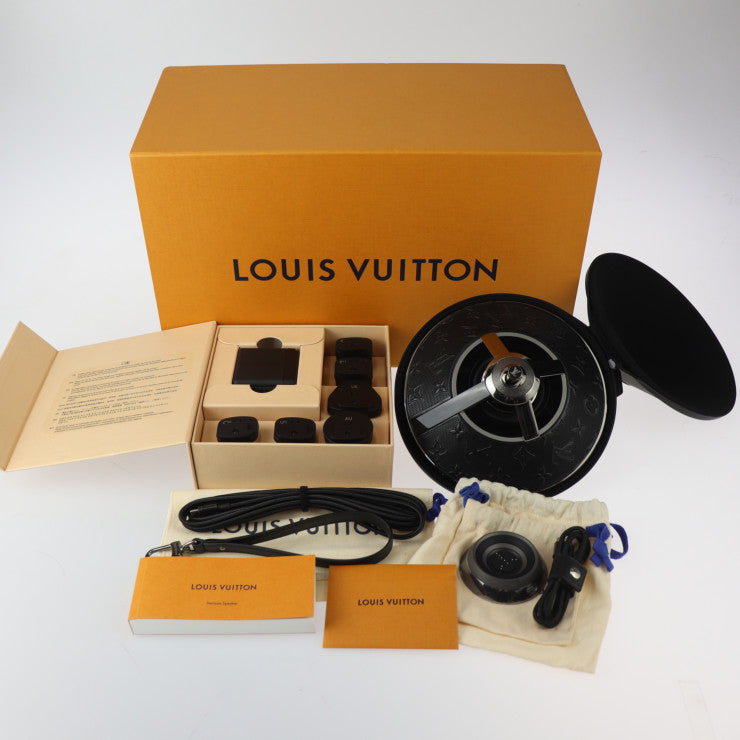 新古未使用展示品 LOUIS VUITTON ルイ ヴィトン ホライゾン ライト アップ スピーカー インテリアその他 QAC000 ステンレススチール レザー 強化ガラス ブラック ワイヤレス モノグラム柄 ビトン