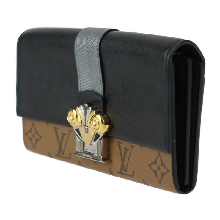美品 LOUIS VUITTON ルイ ヴィトン ポルトフォイユ サラ モノグラムリバース 長財布 M64488 PVC カーフレザー ブラウン フラップ ビトン
