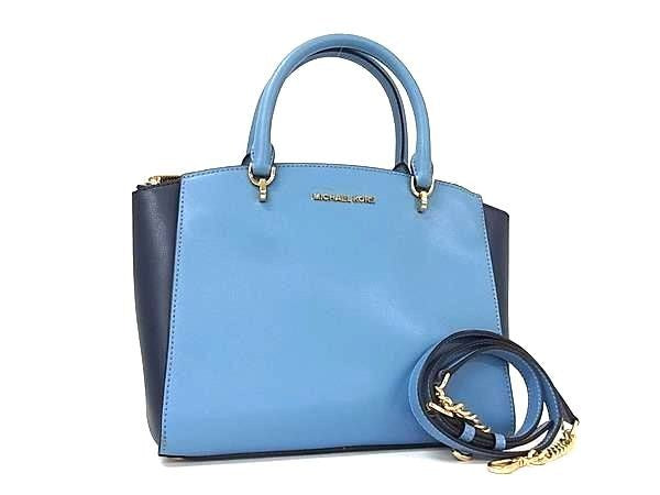 MICHAEL KORS マイケルコース ハンドバッグ エリス 35H7GE0S3T ブルー系 レザー レディース 2WAY ショルダーバッグ ゴールド金具 超美品
