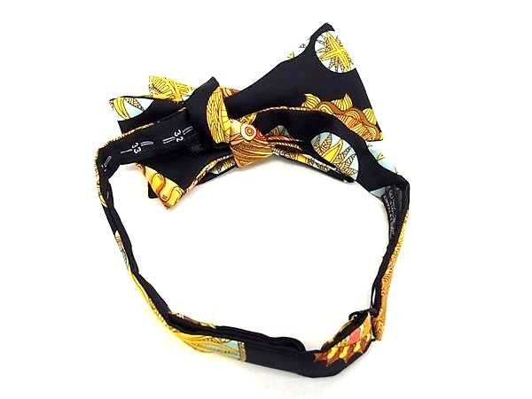 HERMES エルメス フォーマルセット LE ROY SOLEIL 太陽王 カマーバンド 蝶ネクタイ 2点セット ブラック系×イエロー系 マルチカラー シルク100% メンズ 美品
