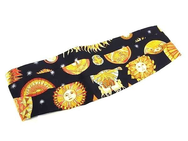 HERMES エルメス フォーマルセット LE ROY SOLEIL 太陽王 カマーバンド 蝶ネクタイ 2点セット ブラック系×イエロー系 マルチカラー シルク100% メンズ 美品