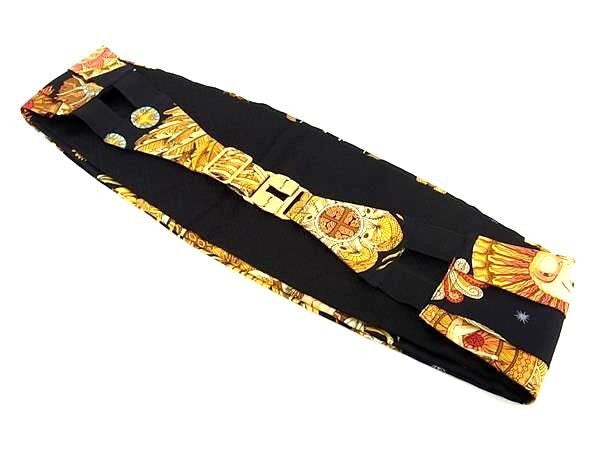 HERMES エルメス フォーマルセット LE ROY SOLEIL 太陽王 カマーバンド 蝶ネクタイ 2点セット ブラック系×イエロー系 マルチカラー シルク100% メンズ 美品