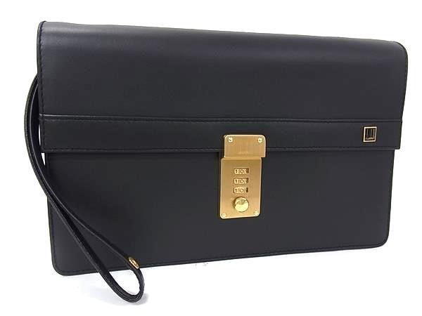 dunhill ダンヒル クラッチバッグ オックスフォード LG9290A ブラック系 レザー メンズ リストレット セカンドバッグ ゴールド金具 超美品