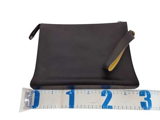 FENDI フェンディ クラッチバッグ フラットスリム 7VA491 ブラック イエロー系 レザー メンズ シルバー金具 美品