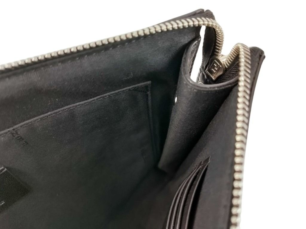 FENDI フェンディ クラッチバッグ フラットスリム 7VA491 ブラック イエロー系 レザー メンズ シルバー金具 美品