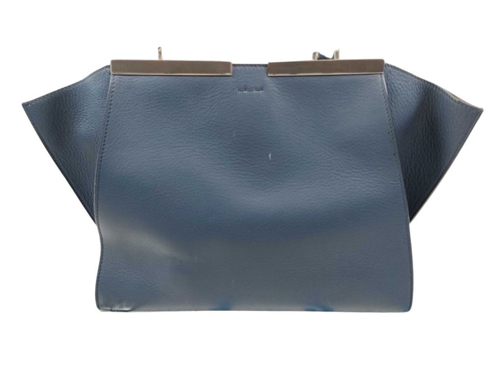 FENDI フェンディ ハンドバッグ トロワジュール 8BH279 ブルー系 レザー レディース 2WAY シルバー金具 美品