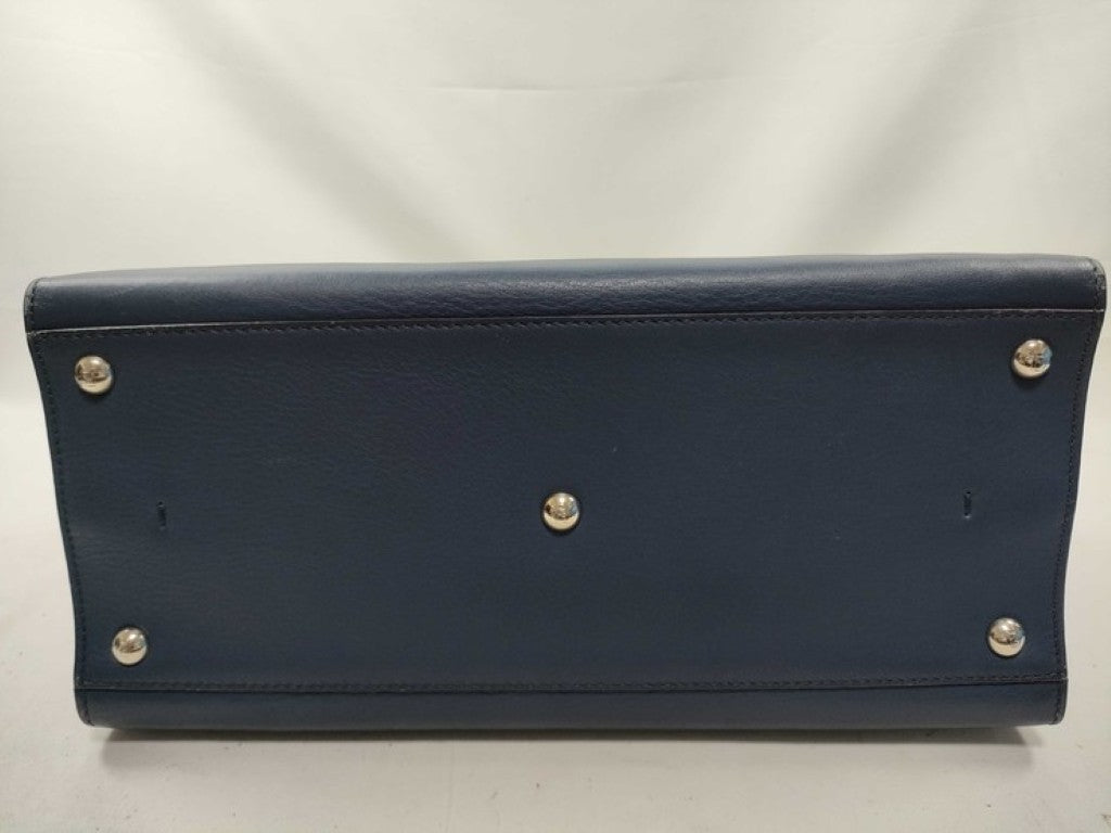 FENDI フェンディ ハンドバッグ トロワジュール 8BH279 ブルー系 レザー レディース 2WAY シルバー金具 美品