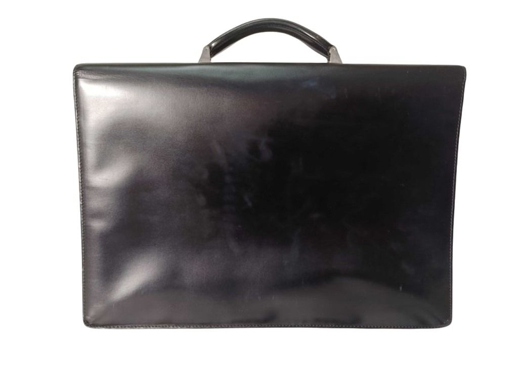 LOEWE ロエベ ビジネスバッグ ディプロマティコ アナグラム ブラック系 レザー メンズ ブリーフケース シルバー金具 美品