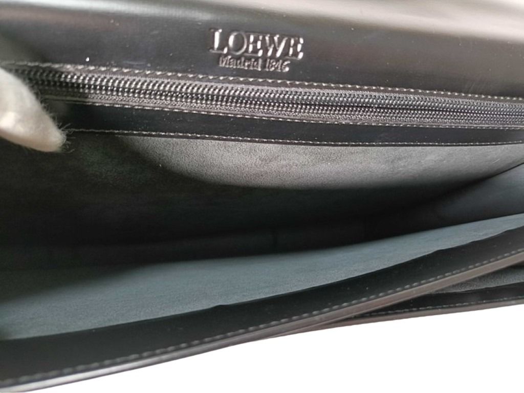 LOEWE ロエベ ビジネスバッグ ディプロマティコ アナグラム ブラック系 レザー メンズ ブリーフケース シルバー金具 美品