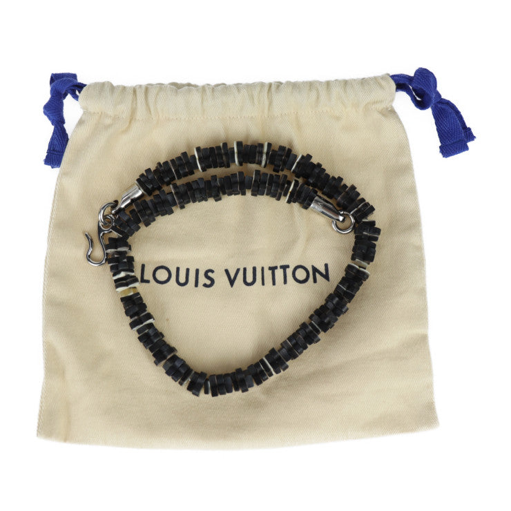 超美品 LOUIS VUITTON ルイ ヴィトン コリエ トロピカル フラワーズ ネックレス MP1965 ウッド ダークグレー ブラック ダークブラウン アイボリー シルバー金具 首飾り ビトン