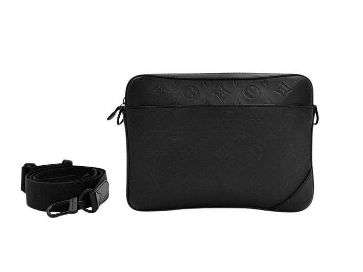 LOUIS VUITTON ルイヴィトン ショルダーバッグ モノグラム シャドウ デュオ メッセンジャー M69827 ブラック系 レザー メンズ 美品