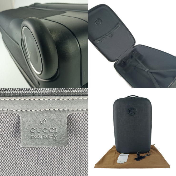 美品 GUCCI グッチ キャリーケース インターロッキングG トローリー 189755 ブラック PVC レザー ユニセックス キャスター付き キャリーバッグ